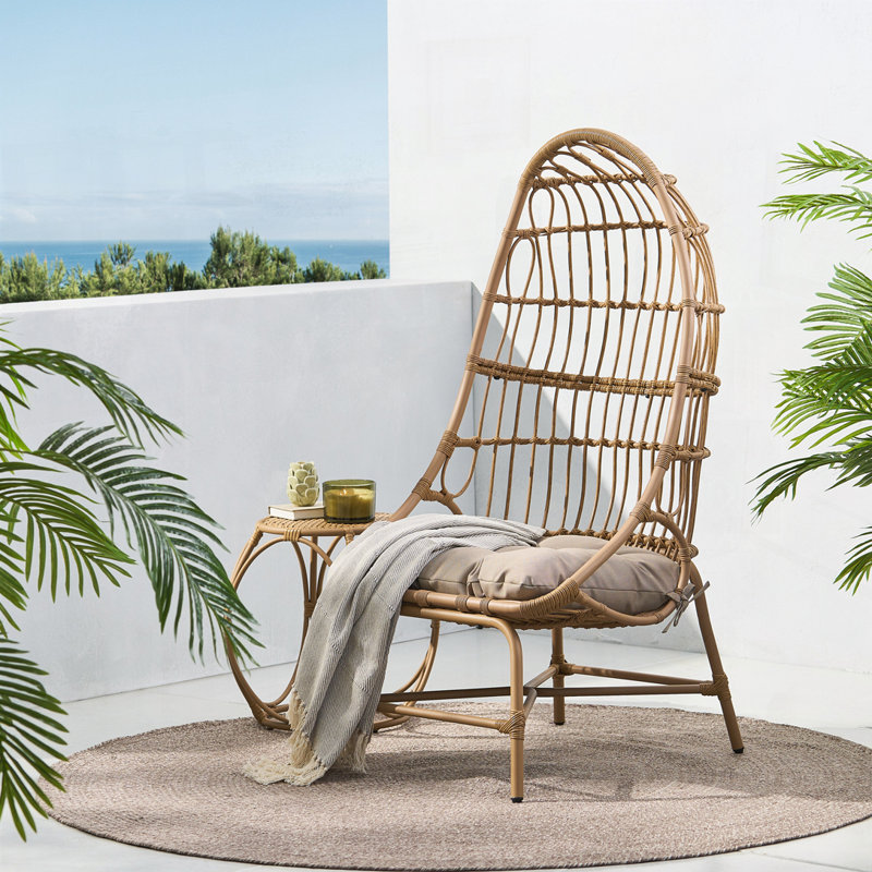 Verrill Premium All-Weather Wicker Outdoor Armless Lounge Chair, Beige/Light Brown 