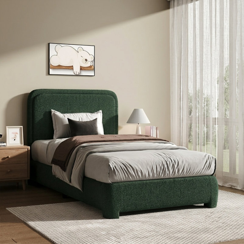Lit plateforme tapissier Hayden, Lit simple, Vert