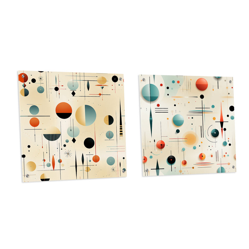 Ricardo - Ensemble de 2 verres muraux abstraits géométriques en acrylique, H 16 po x l 33 po