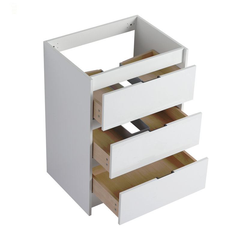 Armoire de salle de bain autoportante 24 po, 3 tiroirs à fermeture douce, (KD-Packing) (meuble-lavabo seulement)