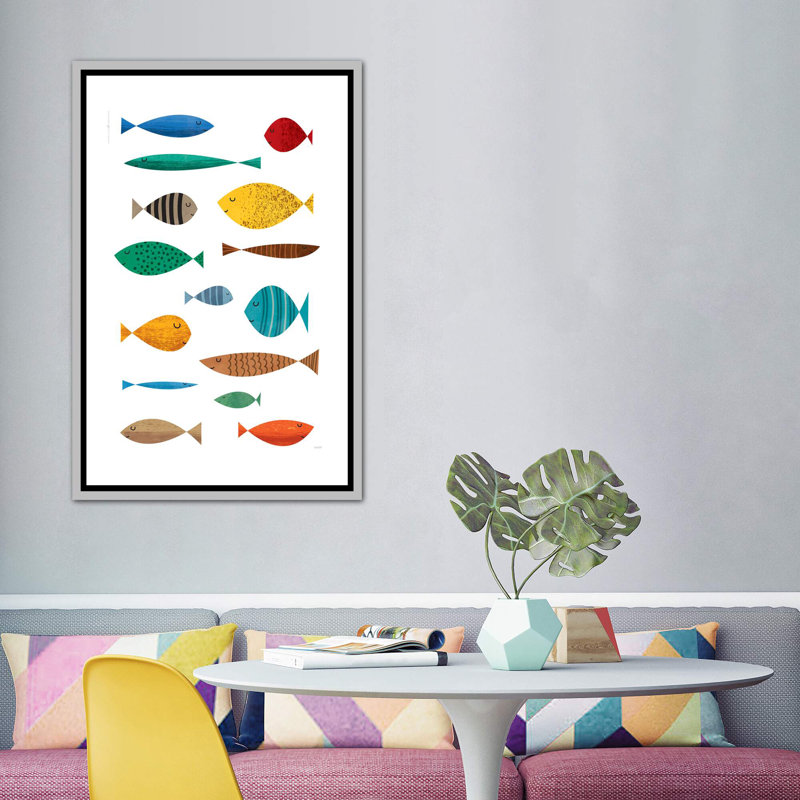 Poisson - imprimé, Pas de tapis, Toile avec cadre argenté, H 60 po x l 40po x P 1,5 po