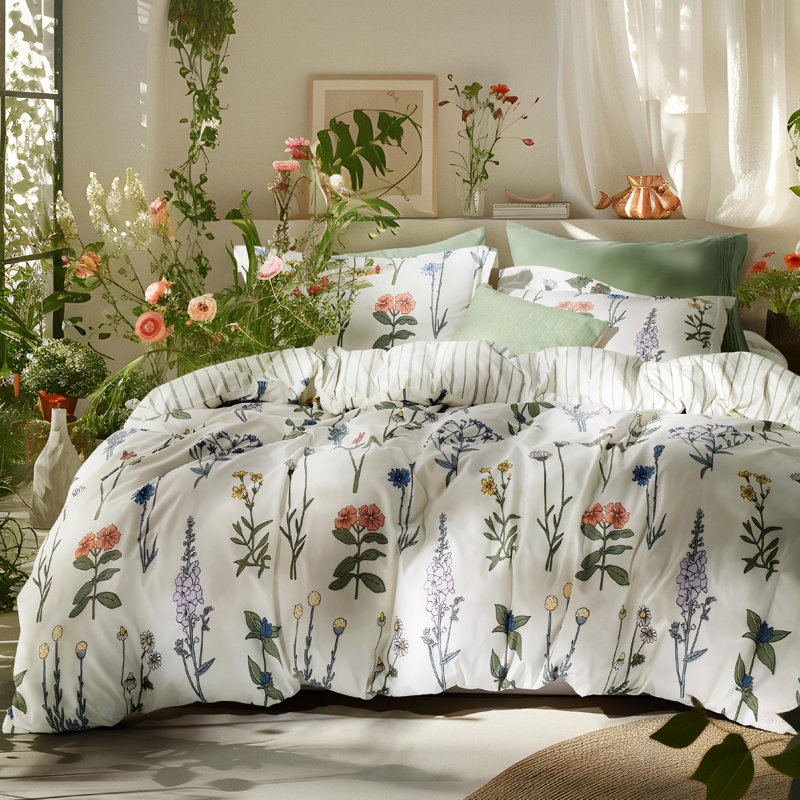 Ensemble de housse de couette réversible avec fermeture à glissière GentleSoft ™, Noix de coco blanche à motif floral 3