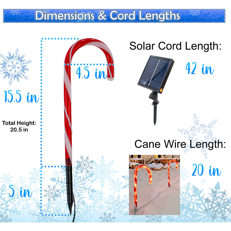 Ensemble de 8 lumières solaires de Noël en forme de canne de bonbon - Décorations de Noël pour l'extérieur