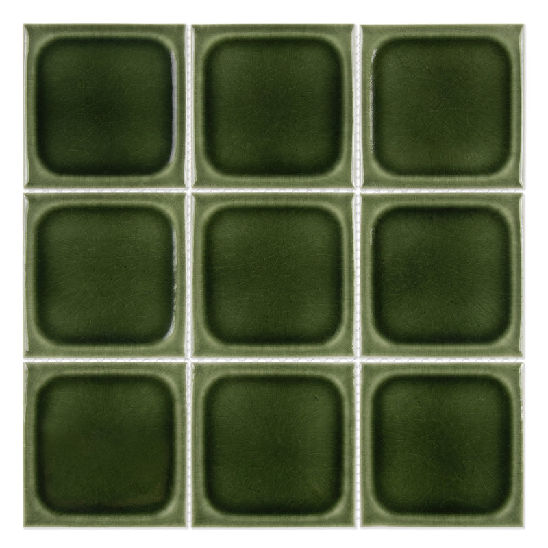 11.5" x 11.5" Glazed 3D Textured Handmade Look Recycled Glass Wall Mosaic Tile, Rounded Square