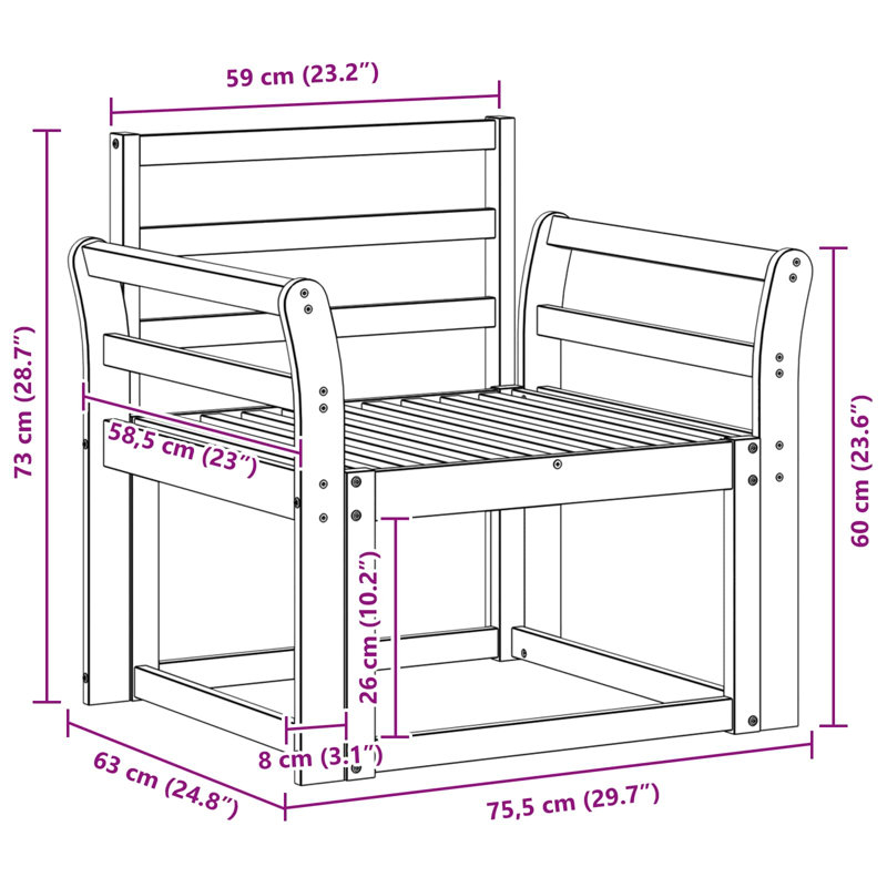 75.5cm Wide Patio Sectional Set