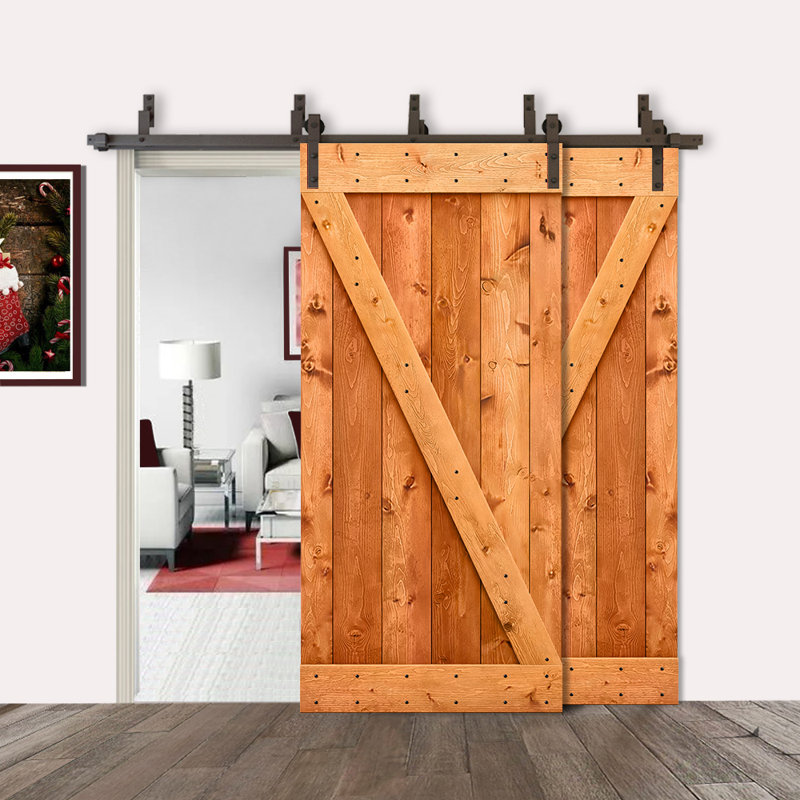 Porte de grange à panneaux et en bois avec quincaillerie d'installation, 80 po x 84 po, Noyer rouge