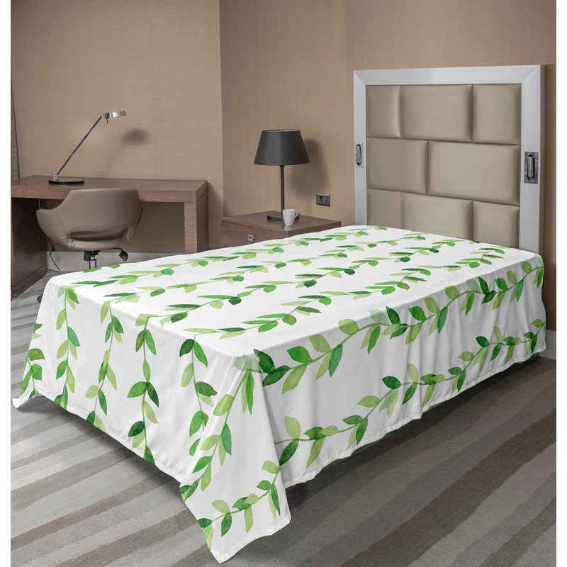 Ambesonne Nature Top Flat Sheet Glisten Fish Sunlight, Green White Floral, Twin XL Flat Sheet