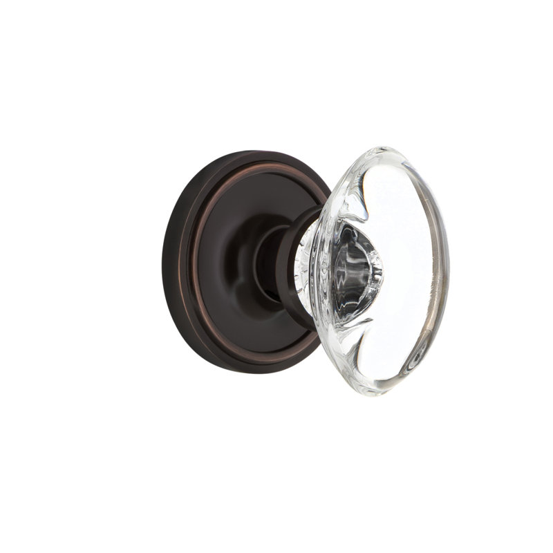 Classic Rosette with Oval Clear Crystal Door Knob, Timeless Bronze