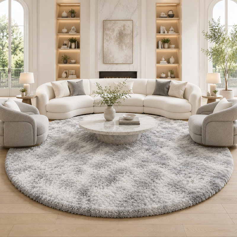Ebern Designs Soft Fluffy Tie-Dyed Light Grey Shag Area Rug for Living Room Bedroom Nursery Kids Room, Tie-Dyed Light Gray