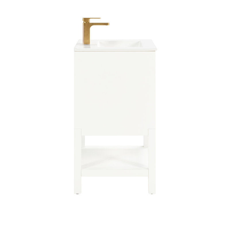 Meuble-lavabo en bois massif blanc préassemblé de 20 po, lavabo intégré en céramique, pieds d'armoire amovibles, tablette réglable, montage sur porte adapté aux petites et élégantes salles de bain, hauteur du produit