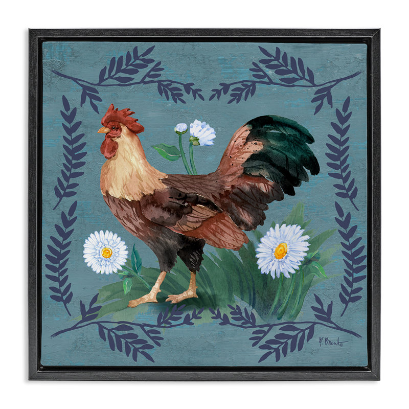 «Rooster & Fern» par Paul Brent, Cadre flottant noir de jais, H 25 po x l 25 po
