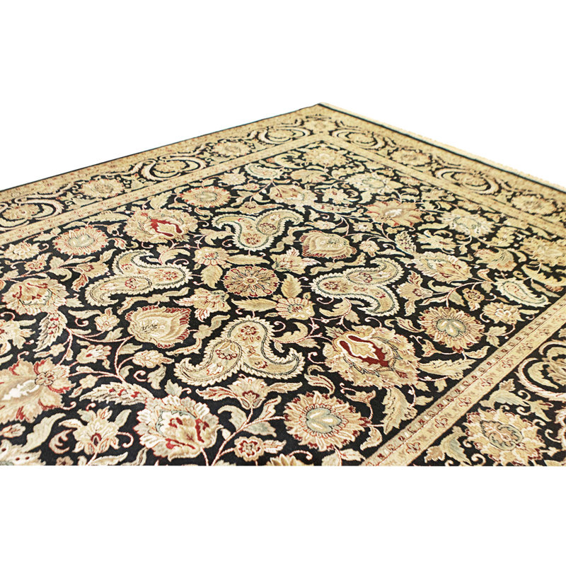 Hand Knotted Wool Area Rug in Black