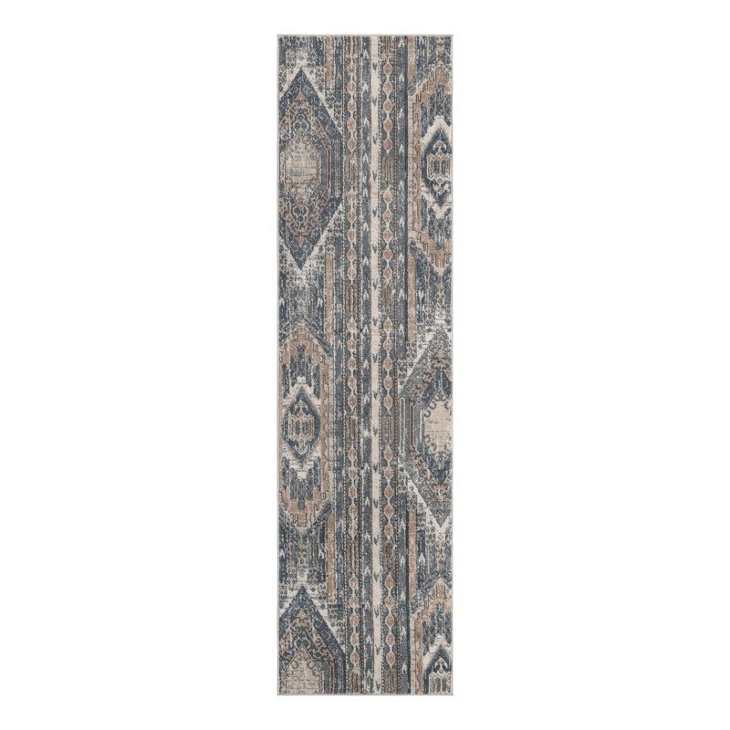 Tapis bleu marine / ivoire Josephus, Tapis de couloir 2 pi 7 po x 10 pi
