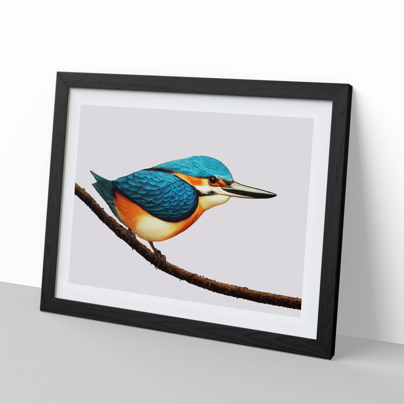 Dreamy Kingfisher Bird - Single Picture Frame Painting, 46cm H x 64cm W x 2cm D, Black