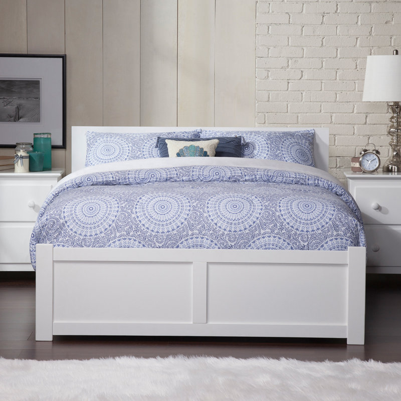 Anndee Solid Wood Platform Bed with Panel Footboard & Storage Drawers, White, King