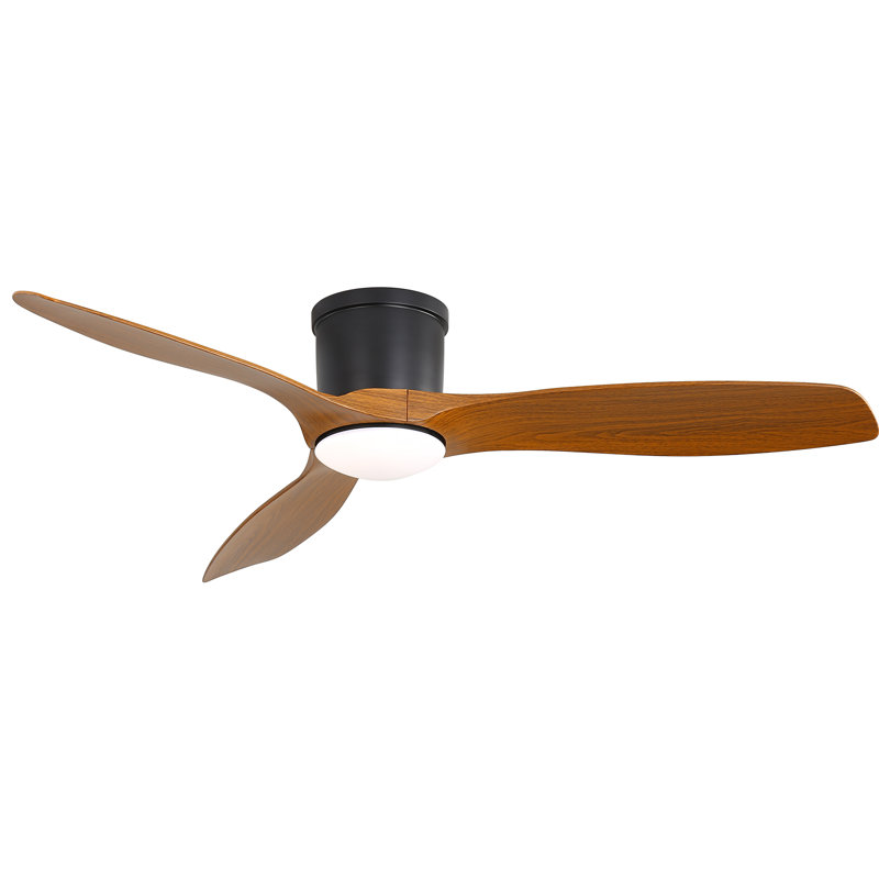 132cm Ceiling Fan with LED Lights, Black, Brown Wood