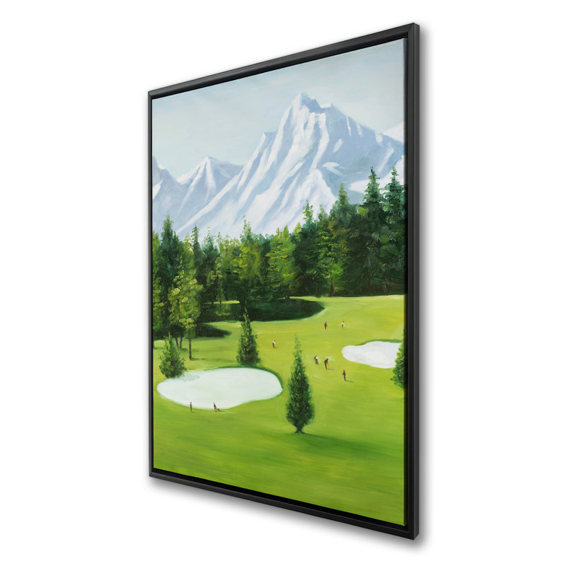 Terrain de golf avec vue sur la montagne | Toile encadrée contemporaine