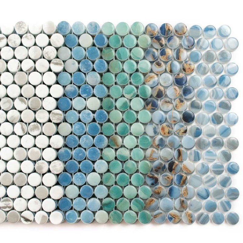 Eterna Penny 12"x12" Recycled Glass Mosaic Tile, Blue