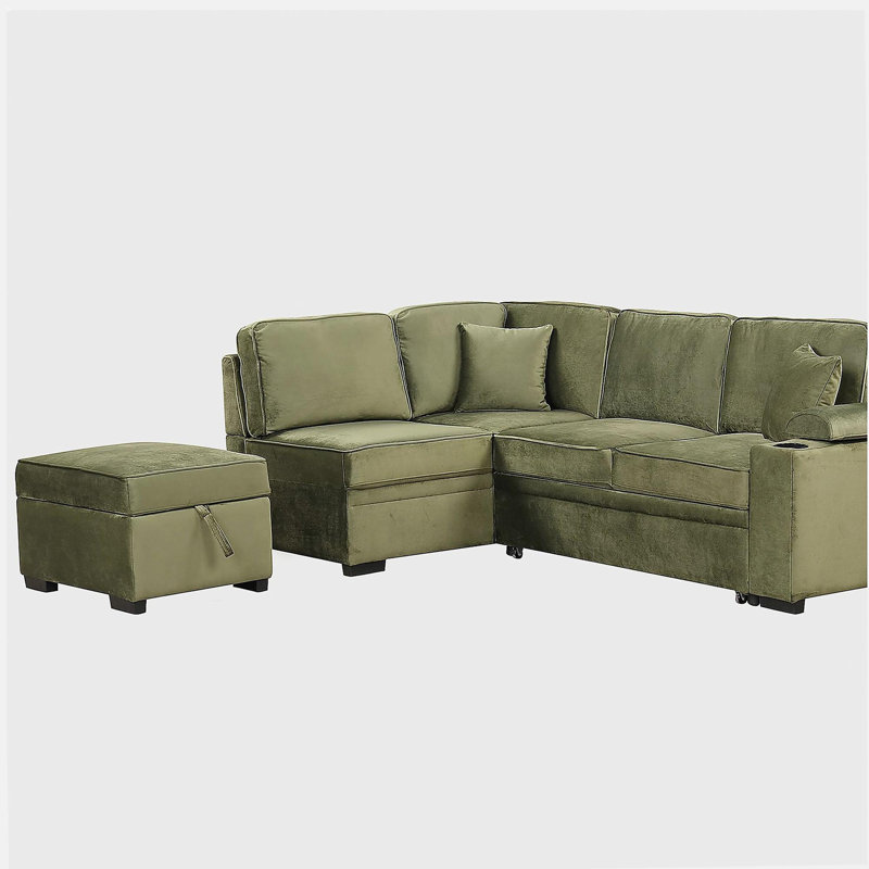 Canapé-lit de 84,75 pouces, canapé-lit gigogne 2 en 1, avec repose-pieds de rangement, convenant au salon, au canapé de la chambre et aux petits appartements, vert