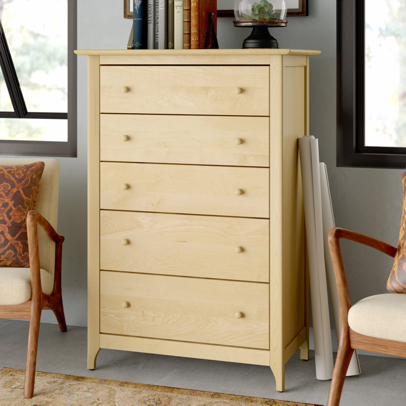 Sarah 5 - Drawer Solid Wood Dresser, Natural Cherry