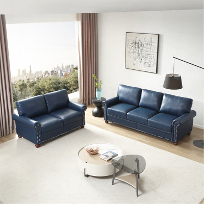 Living Room Sofa With Storage Sofa 2+3 Sectional Navy Blue Faux Leather