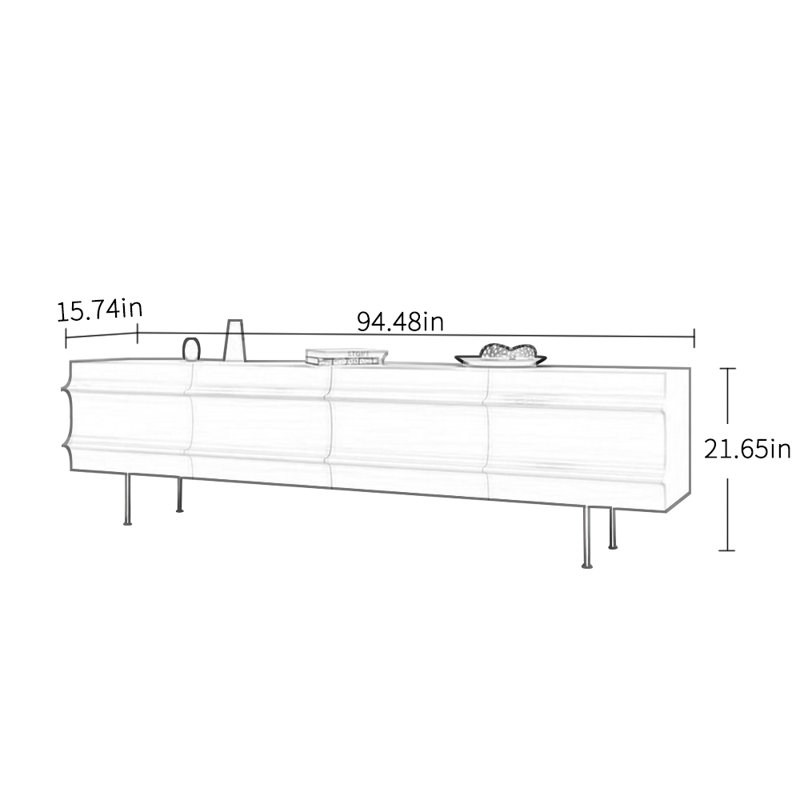 Minimalist design green TV cabinet, 21.65" H x 94.48" L x 15.74" W
