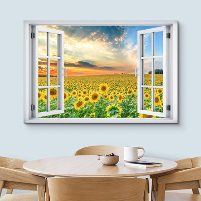 Fenêtre de paysage «Vue de la fenêtre Tournesol floral, coucher de soleil, ciel, nature, images, paysage» sur