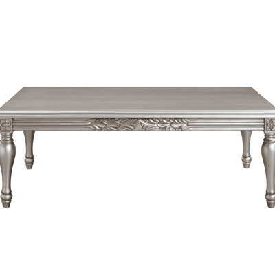 59" X 34" 20" Platinum Coffee Table - Solid Wood Legs, Top, Intricate Floral Trim, Ideal For Primary Living Area With Surface And Legs H W D,