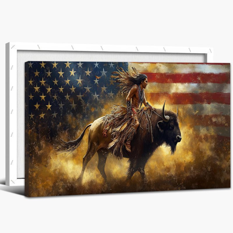 Impression sur toile Adram Buffalo Rider, H 12 po x l 16 po