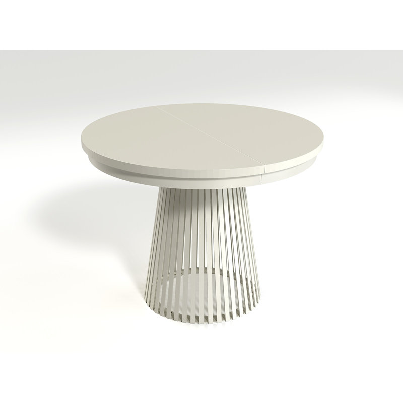 Extendable Round Metal Base Dining Table, Beige, Beige