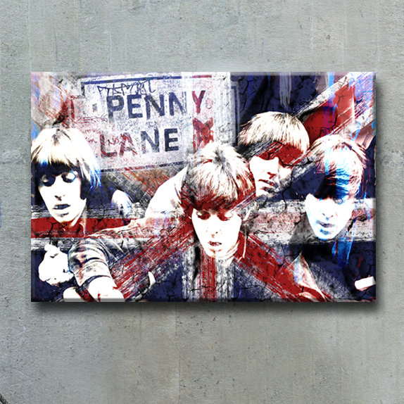 British Beatles - Impression sur verre, H 12 po x l 16 po x P 1,5 po
