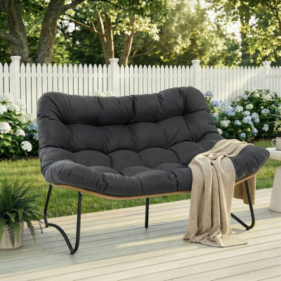 Chaise longue d'extérieur / d'intérieur avec coussin épais, causeuse double en osier