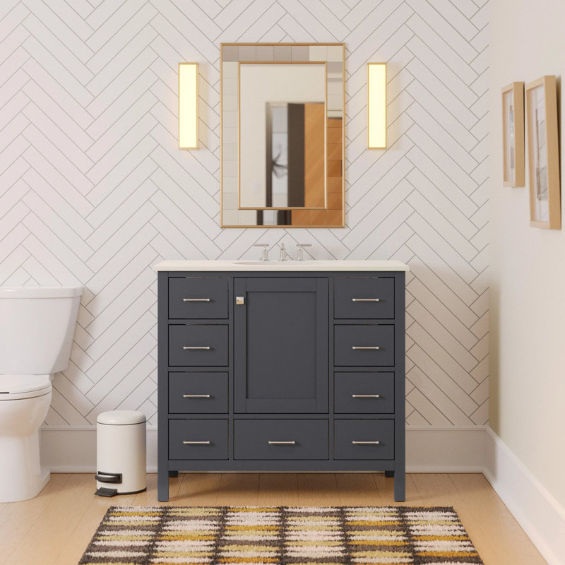 Ensemble de meuble-lavabo simple 42 po Claudett, Gris marine, Blanc d'ingénierie