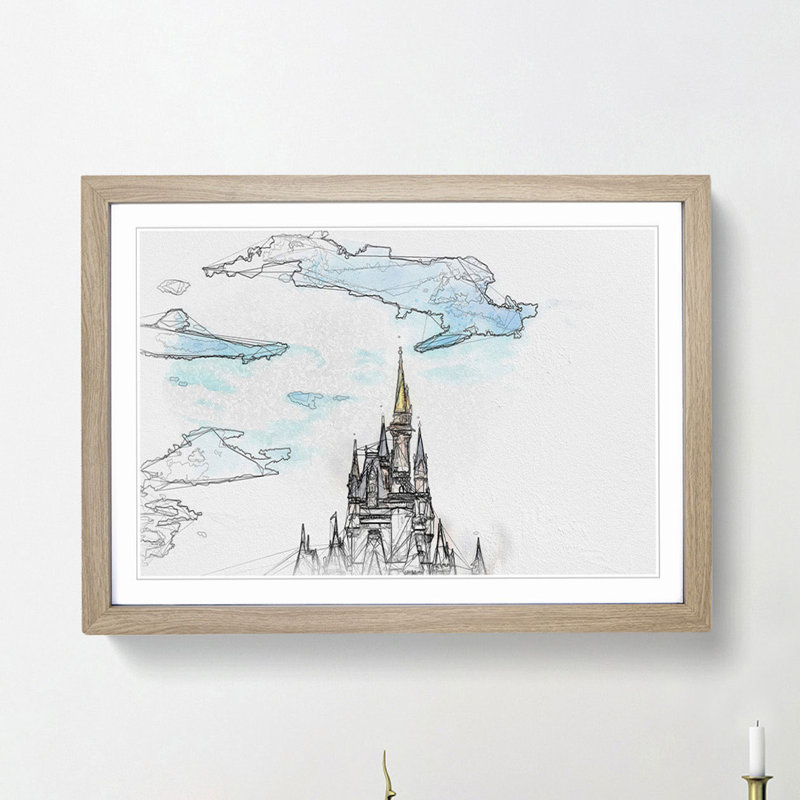 Magic Kingdom Castle in Abstract - Picture Frame Graphic Art Print, Oak, 60cm H x 91cm W x 2cm D