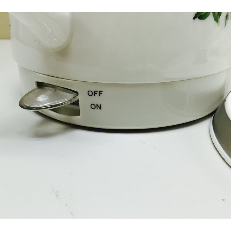 White Ceramic Electric Teapot with Floral Design