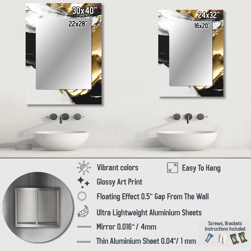 Imminent Bliss Bold Textured Gold and Black I - Modern Rectangular Wall Mirror, 32" x 24"