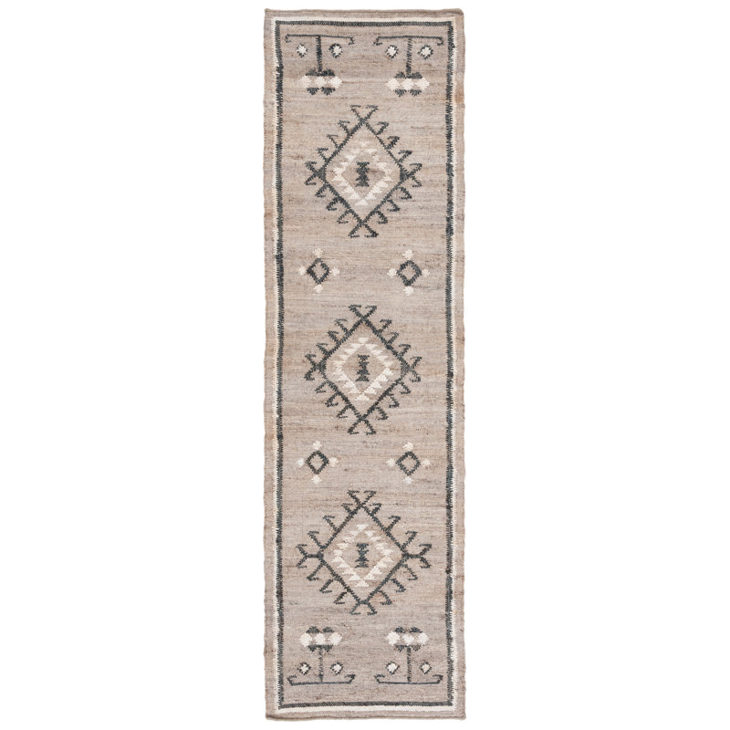 Mackay Southwestern Handmade Flatweave Jute Gray/Black Area Rug, Runner 2'3" x 7'
