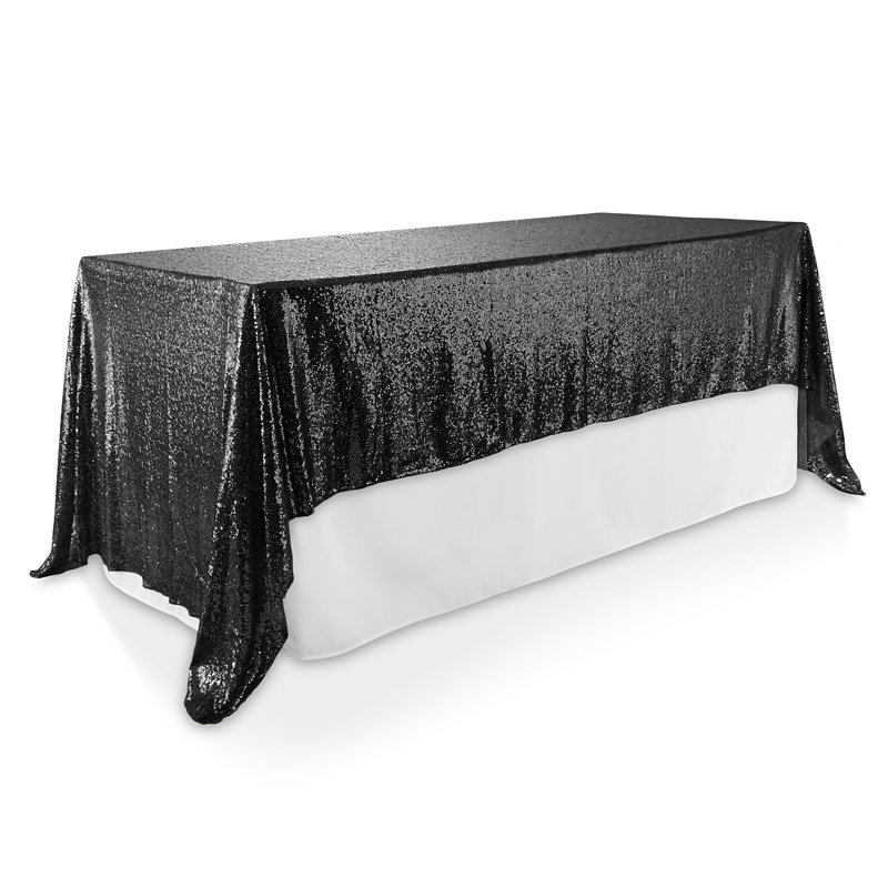  Solid Color Sequin Wedding Tablecloth, 102" x 60", Black