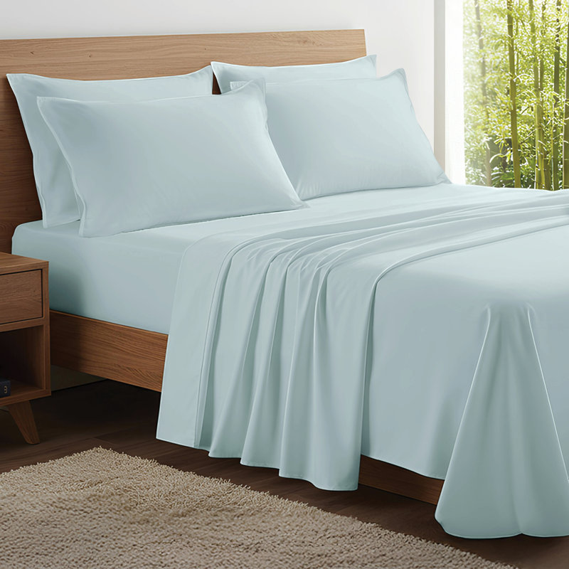 100% Organic Viscose From Bamboo Sheets Set, 300 Thread Count, 3-pc Set, Luxury Cooling Sheets, Deep Pockets - Gift-Ready Packaging, Twin XL Size (Sky Blue)