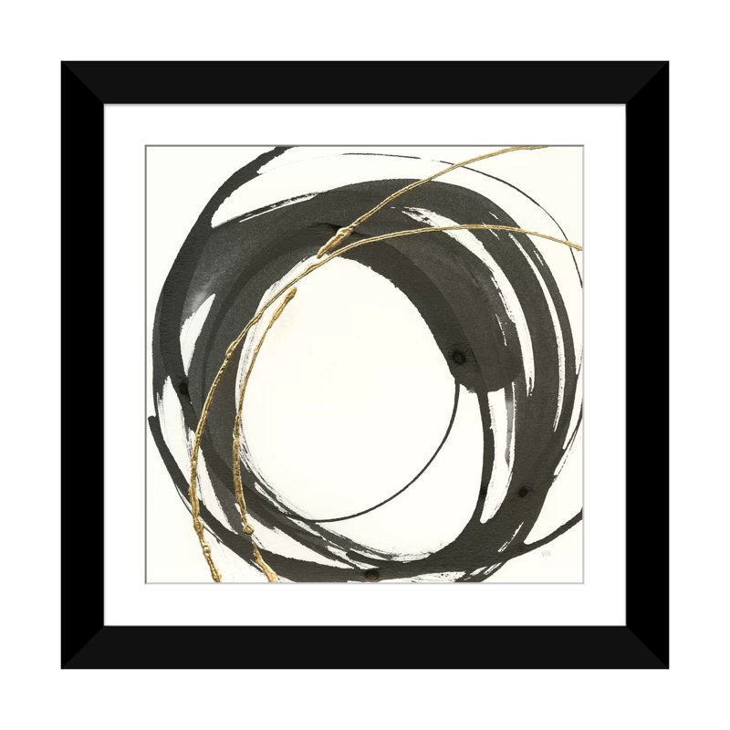 «Gilded Enso IV», reproduction d'impression sur toile, Papier d'art encadré noir, Blanc, H 24 po x l 24 po x P 1 po