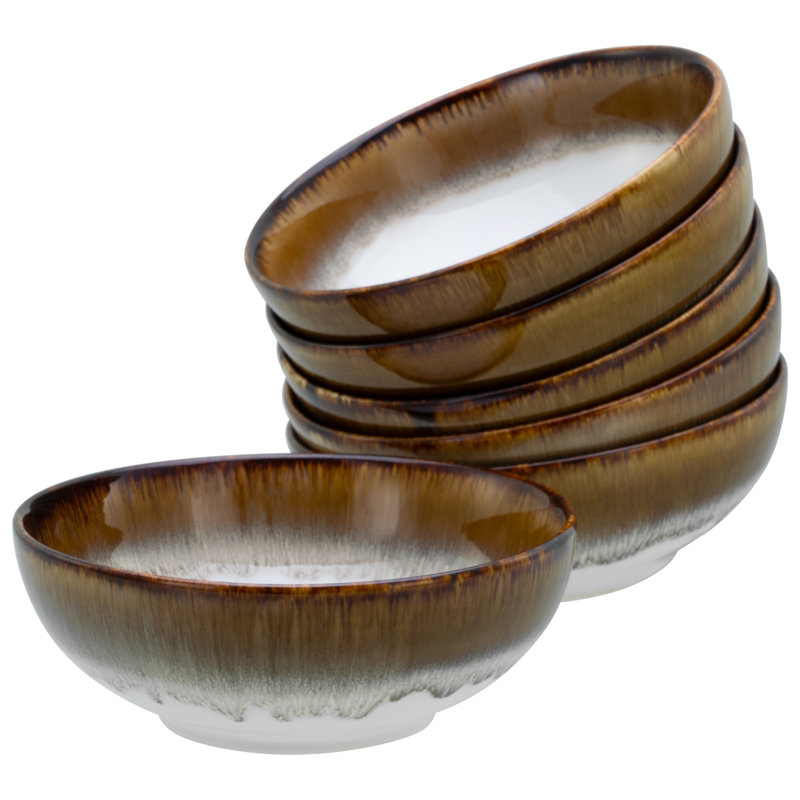 The Cascade Bowls collection is a 6-piece stoneware smoothie bowl set, Brown/Cream