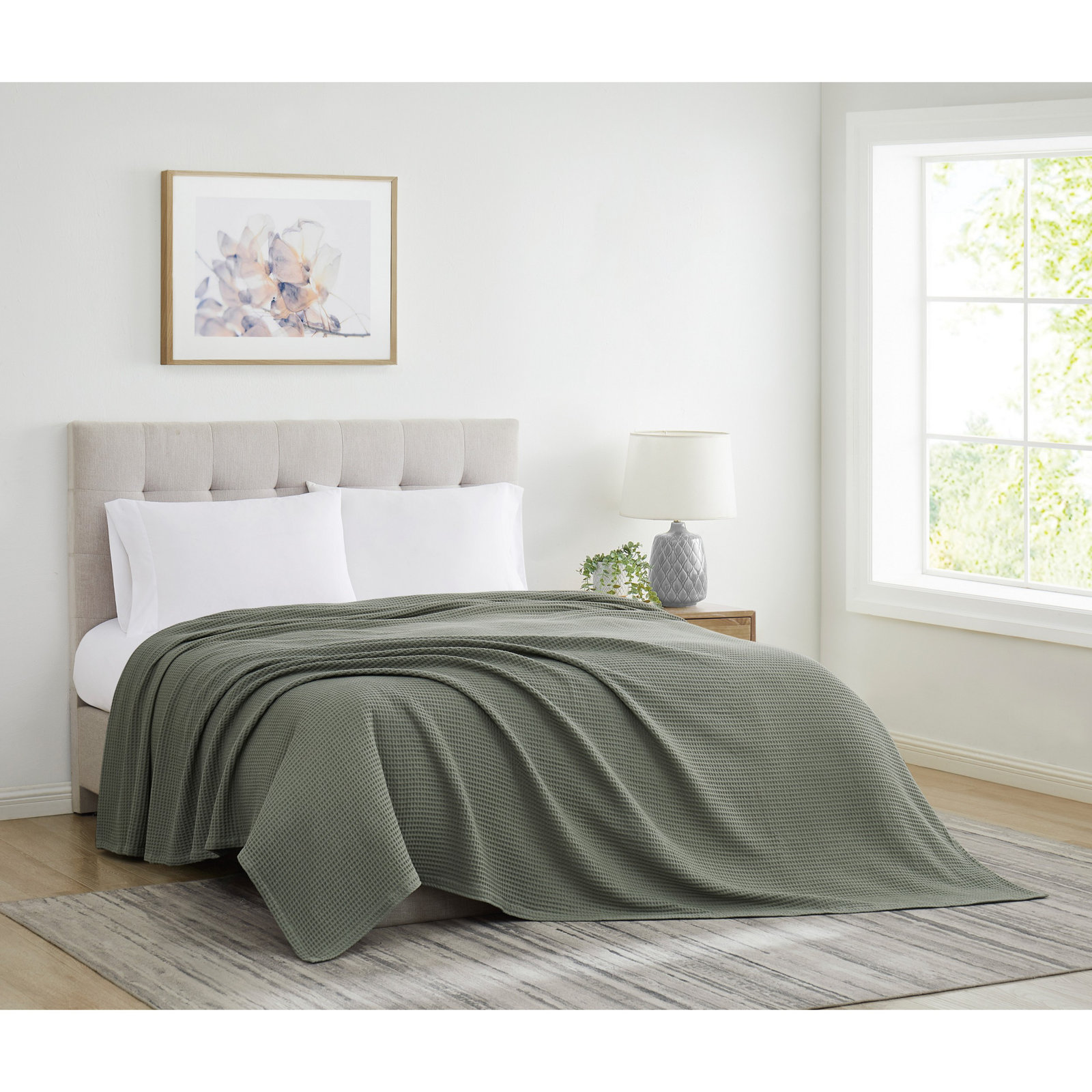 Cotton Throw Blanket, Twin, Green