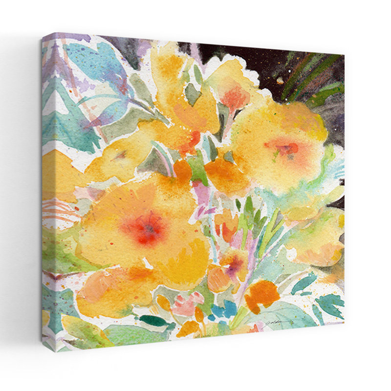 Bouquet jaune, art abstrait contemporain, H 24 po x l 24 po