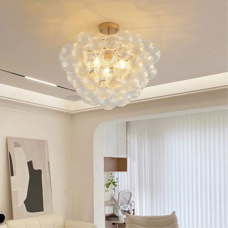 Luminaire suspendu de 23,6 pouces avec abat-jour sphérique en verre transparent - idéal pour le salon, la salle à manger et la cuisine