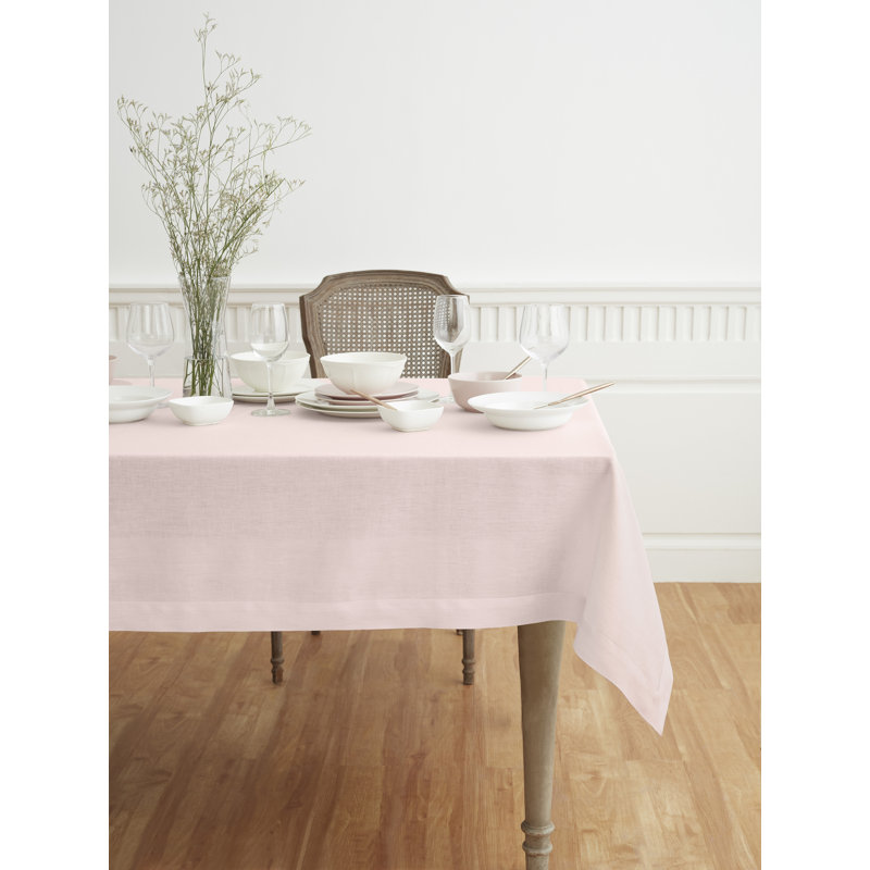 100% Pure Linen Tablecloth - Fete, 108" L x 60" W, Pink Lemonade