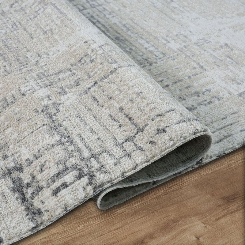 Leala Ivory & Gray Abstract High-Low Modern Rug, Ivory/Gray, 10'0" x 14'0"
