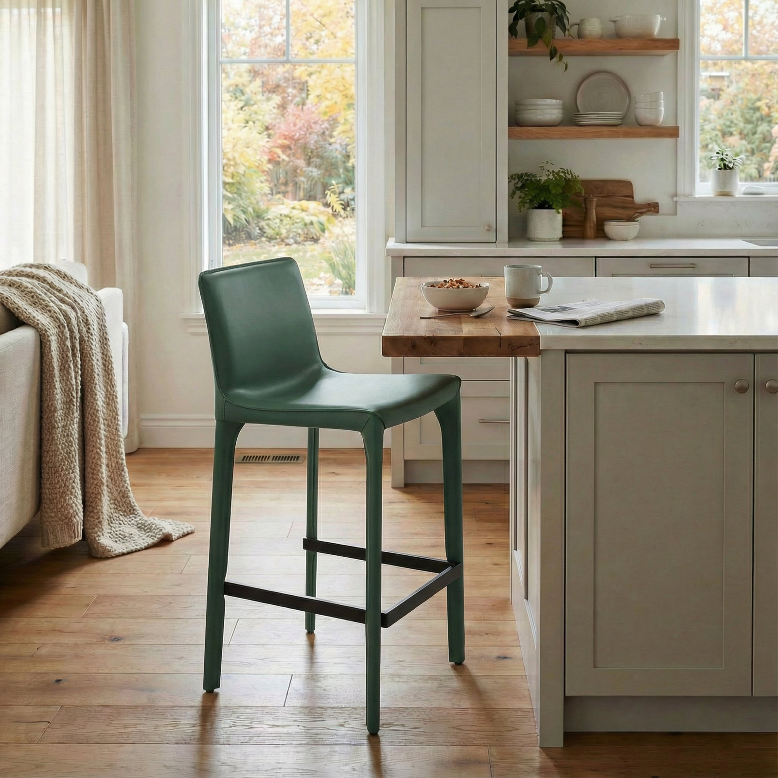 Vannes 26" Bar Stool, Green, 1