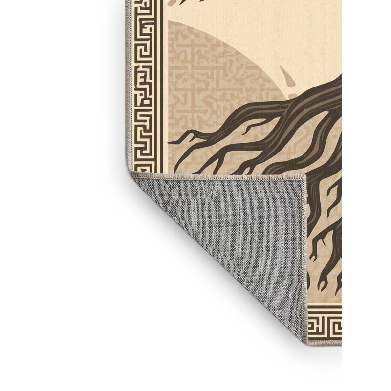 Tapis d'inspiration mondiale Zack lavable à la machine en brun - reliure beige, 2 pi x 3 pi