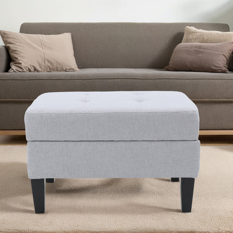 28" W Upholstered Storage Ottoman, Light Gray