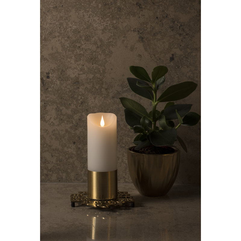 Unscented Flameless Pillar Candle, 20.5cm H x 7.5cm W x 7.5cm D, Brass